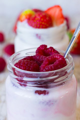 Homemade yogurt with raspberries