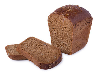 Sliced rye bread with seeds isolated on white background. 