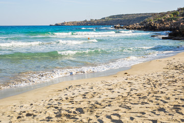 Beautiful landscape near of Nissi beach and Cavo Greco in Ayia Napa, Cyprus island, Mediterranean Sea. Amazing blue green sea and sunny day.