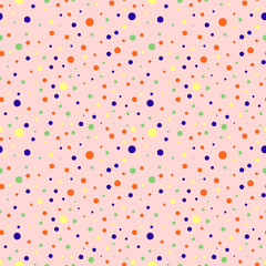 Seamless vector pattern with dots. Simple graphic design. Dotted colorful drawn background with little decorative elements. Print for wrapping, web backgrounds, fabric, decor, surface