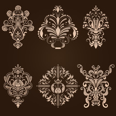 Vector set of damask ornamental elements. Elegant floral abstract elements for design. Perfect for invitations, cards etc.