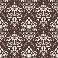 Vector damask seamless pattern background. Classical luxury old fashioned damask ornament, royal victorian seamless texture for wallpapers, textile, wrapping. Exquisite floral baroque template.