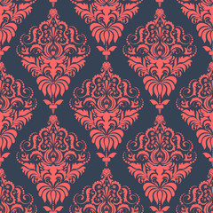 Vector damask seamless pattern background. Classical luxury old fashioned damask ornament, royal victorian seamless texture for wallpapers, textile, wrapping. Exquisite floral baroque template.