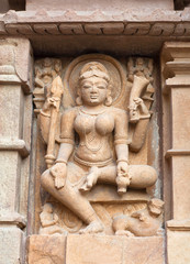 Goddess Durga Devi - ancient stone relief at famous temple in Khajuraho, India