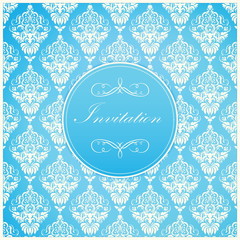 Wedding invitation and announcement card with vintage background artwork. Elegant ornate damask background. Elegant floral abstract ornament. Design template.