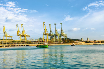 Ships and loading cranes in Sentosa Island Singapore