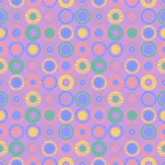 Seamless vector geometrical pattern with circles pastel endless background with hand drawn textured geometric figures. Graphic illustration, print for wrapping, background, cover, surface