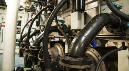 Heavy machinery on board industrial ship