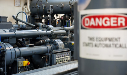 Heavy machinery on board industrial ship