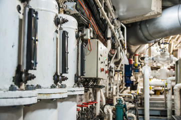 Heavy machinery on board industrial ship