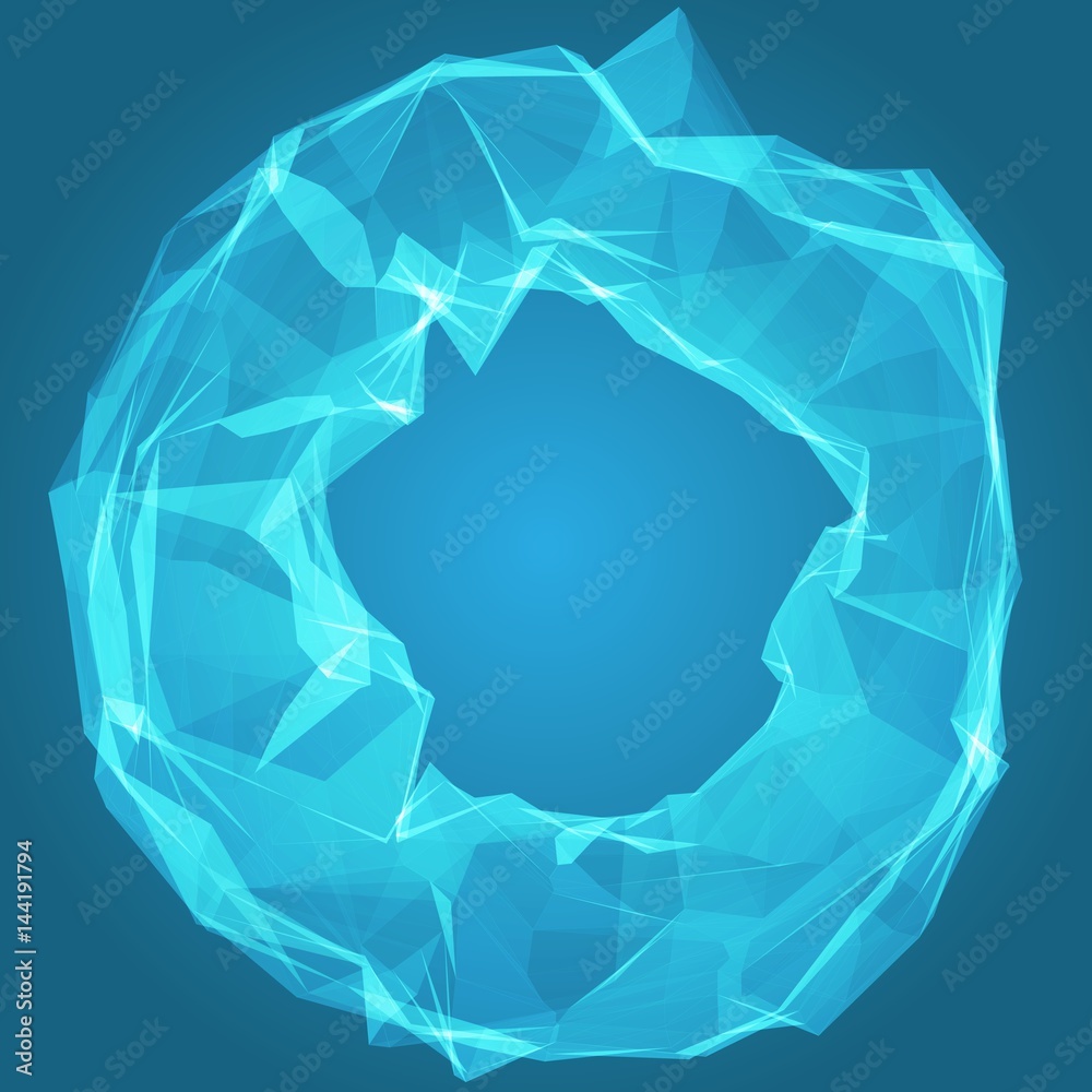 Poster abstract vector mesh background. chaotically connected points and polygons flying in space. flying d