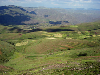 Fototapeta na wymiar Beautiful landscape and scenery between Marakabei and Thaba Tseka, Lesotho, Southern Africa