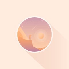 Scenery icon or badge design with hiker silhouette