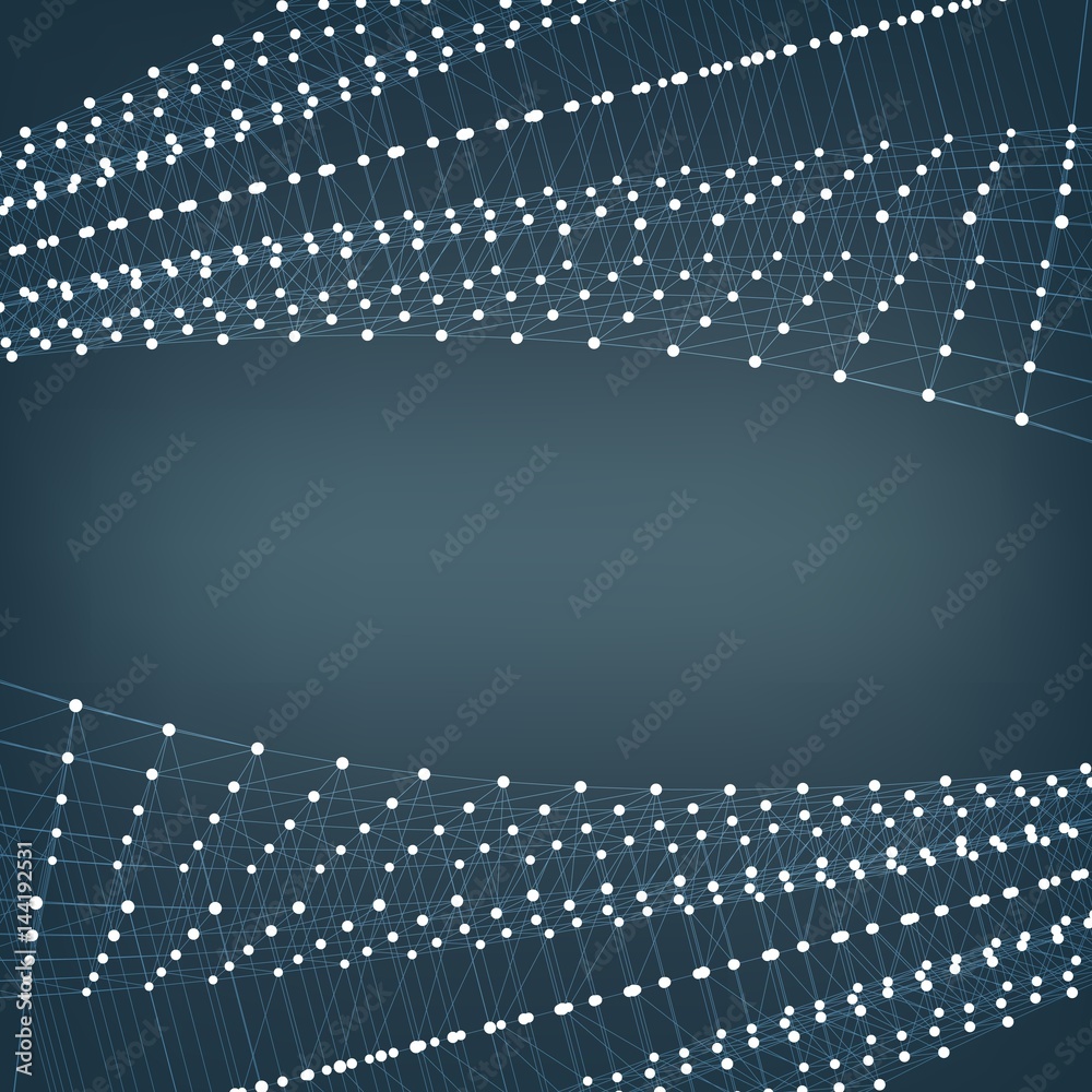 Aufkleber abstract vector mesh background. chaotically connected points and polygons flying in space. flying d