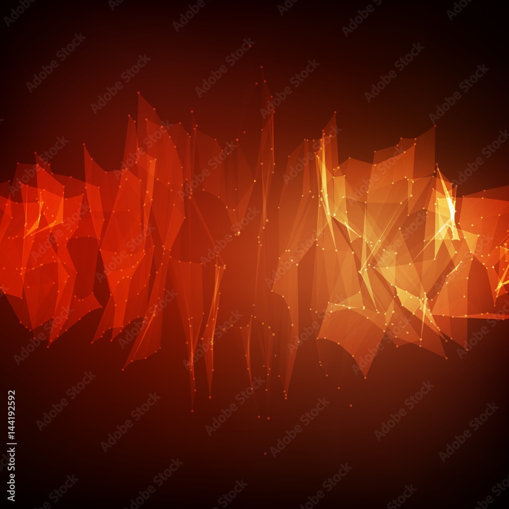 Aufkleber abstract vector mesh background. chaotically connected points and polygons flying in space. flying d