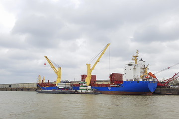 Fototapeta premium General Cargo ship moored in port, Mississippi River