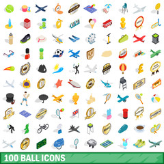 100 ball icons set, isometric 3d style