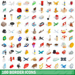 100 border icons set, isometric 3d style