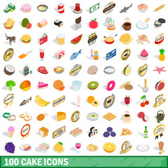 100 cake icons set, isometric 3d style
