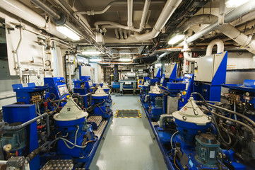 Heavy machinery on board industrial ship