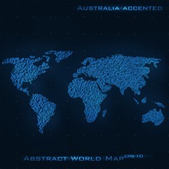 World abstract map. Australia accented. Vector background. Futuristic style card. Elegant background for business presentations. Lines, point, planes in 3d space.