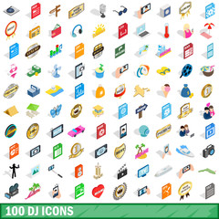 100 dj icons set, isometric 3d style