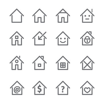 Set of grey house and home icon. Vector Illustration.