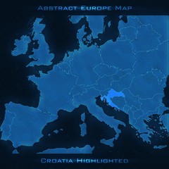 Europe abstract map. Croatia highlighted. Vector background. Futuristic style map. Elegant background for business presentations. Lines, point, planes in 3d space. eps 10