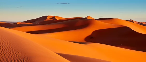 Papier Peint photo Lavable Orange Dunes de sable dans le désert du Sahara, Merzouga, Maroc
