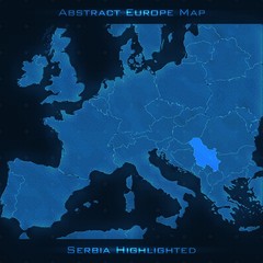 Europe abstract map. Serbia highlighted. Vector background. Futuristic style map. Elegant background for business presentations. Lines, point, planes in 3d space. eps 10