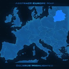 Europe abstract map. Belarus highlighted. Vector background. Futuristic style map. Elegant background for business presentations. Lines, point, planes in 3d space. eps 10