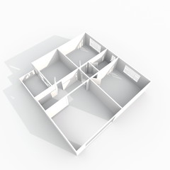 3d interior rendering of empty paper model home apartment