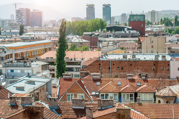 Editorial - Sarajevo, Bosnia and Herzegovina: May 19, 2013: Panorama of Sarajevo with a view of the...