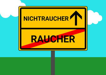 Schild Ortsausgang Raucher Nichtraucher