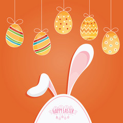Modern vector illustration of Colorful Happy Easter with eggs and rabbits