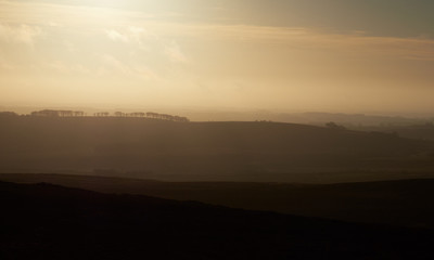 Dawn over the Northumberland Countryside, Simonside near Rothbury, England, UK.