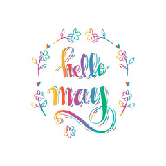 Hello May Hand Lettering Inscription. 
