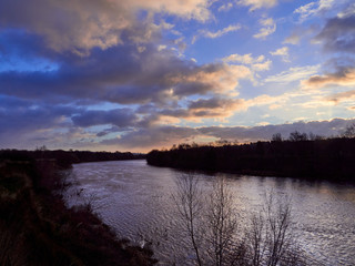 Dawn over the River Tyne, Newcastle upon Tyne, England, UK.