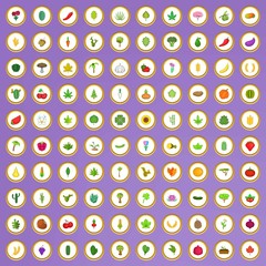 100 botany icons set in cartoon style