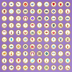 100 concert icons set in cartoon style