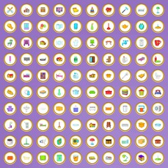 100 cozy house icons set in cartoon style