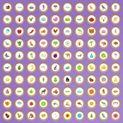 100 environment icons set in cartoon style