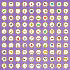 100 europe trip icons set in cartoon style