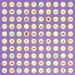100 nautical icons set in cartoon style