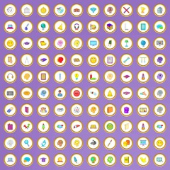 100 online education icons set in cartoon style