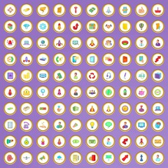 100 project start icons set in cartoon style