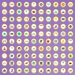100 traffic icons set in cartoon style