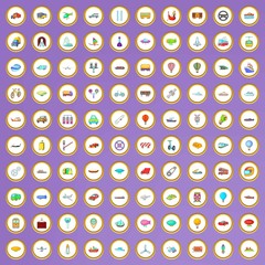 100 transportation icons set in cartoon style