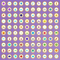100 universe icons set in cartoon style