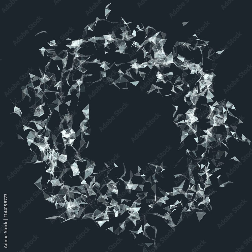 Aufkleber abstract vector mesh background. chaotically connected points and polygons flying in space. flying d